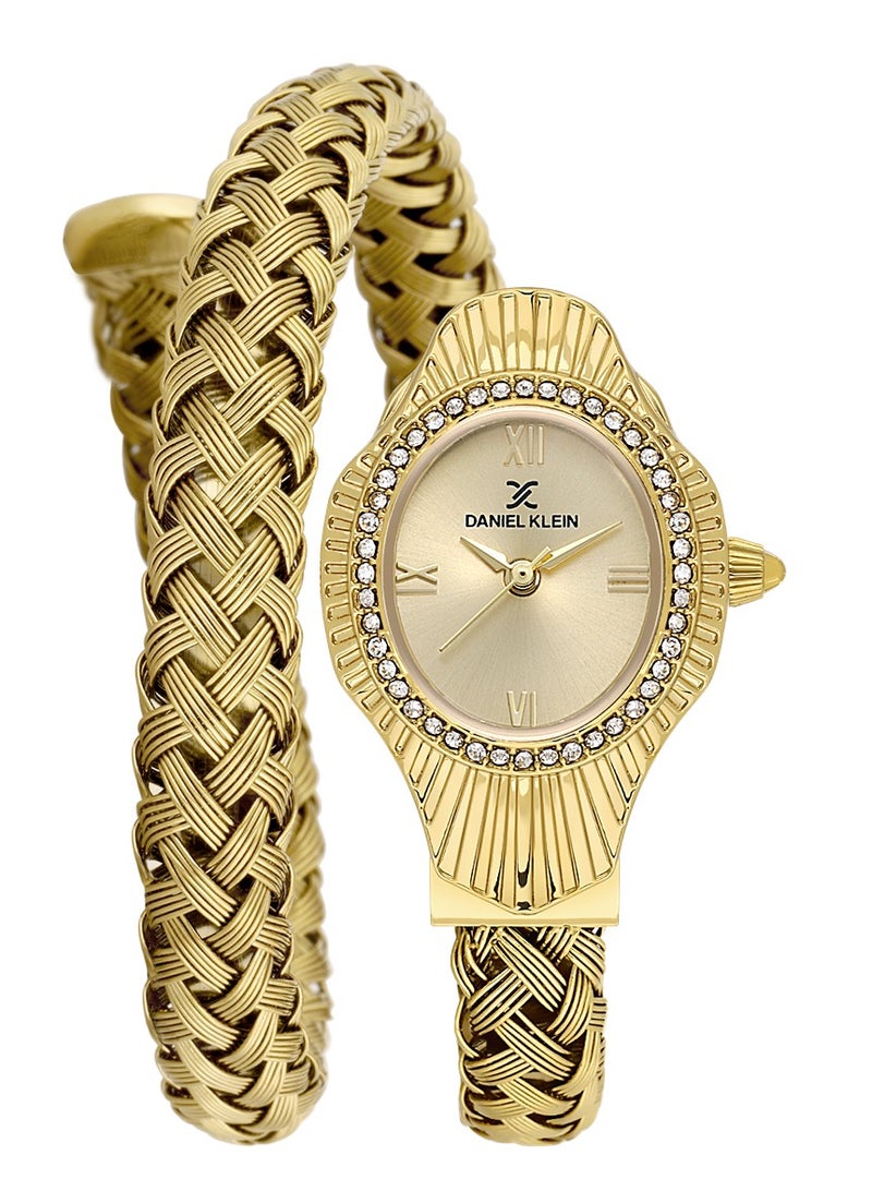 دانيل كلاين ساعة نسائية ستانلس ستيل | هيكل من سبيكة ذهبية | تناظري | قرص ذهبي دائري بنقشة مشع | حركة كوارتز يابانية | فاخرة | مقاومة للماء حتى عمق 30 مترًا - Image 1